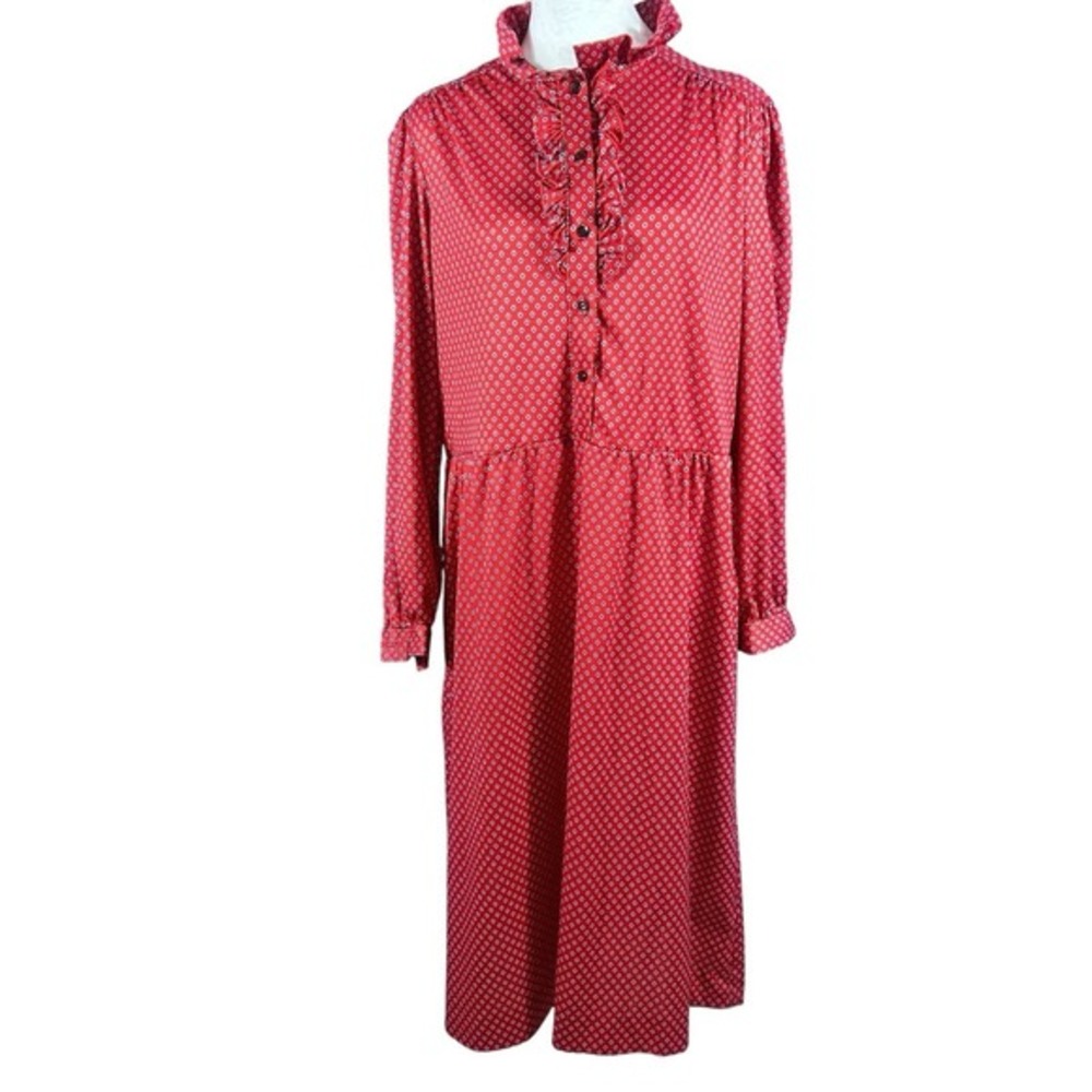 Sears Dress 14 Red Union Made USA ILGWU Modest Cottagecore Prairie‎ Vintage
